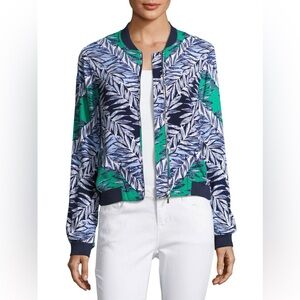 🌟 Laundry Shelli Segal Tropical Blue and Green Leaf Bomber Jacket - Size 8